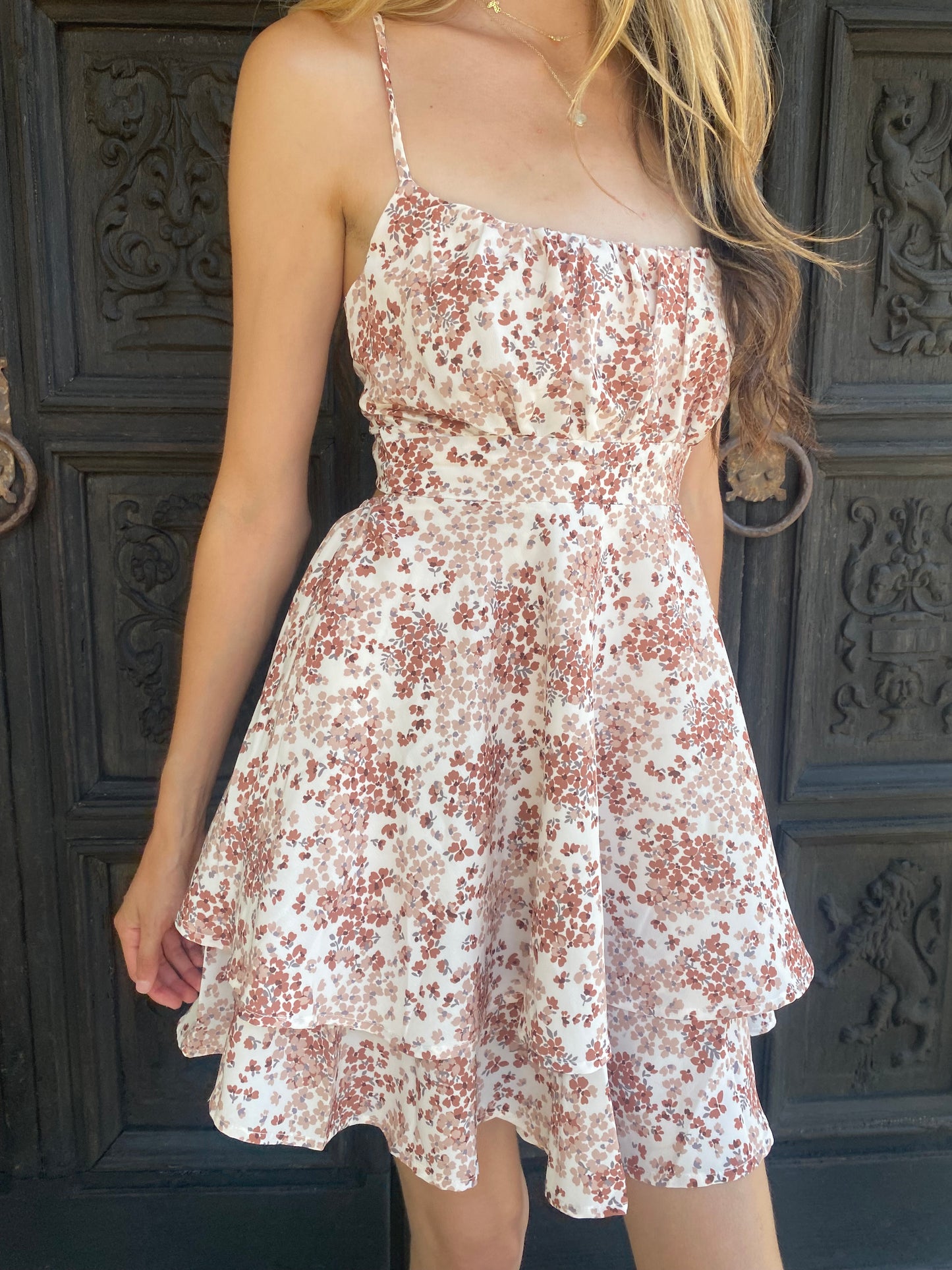 Brown Floral Mini Dress