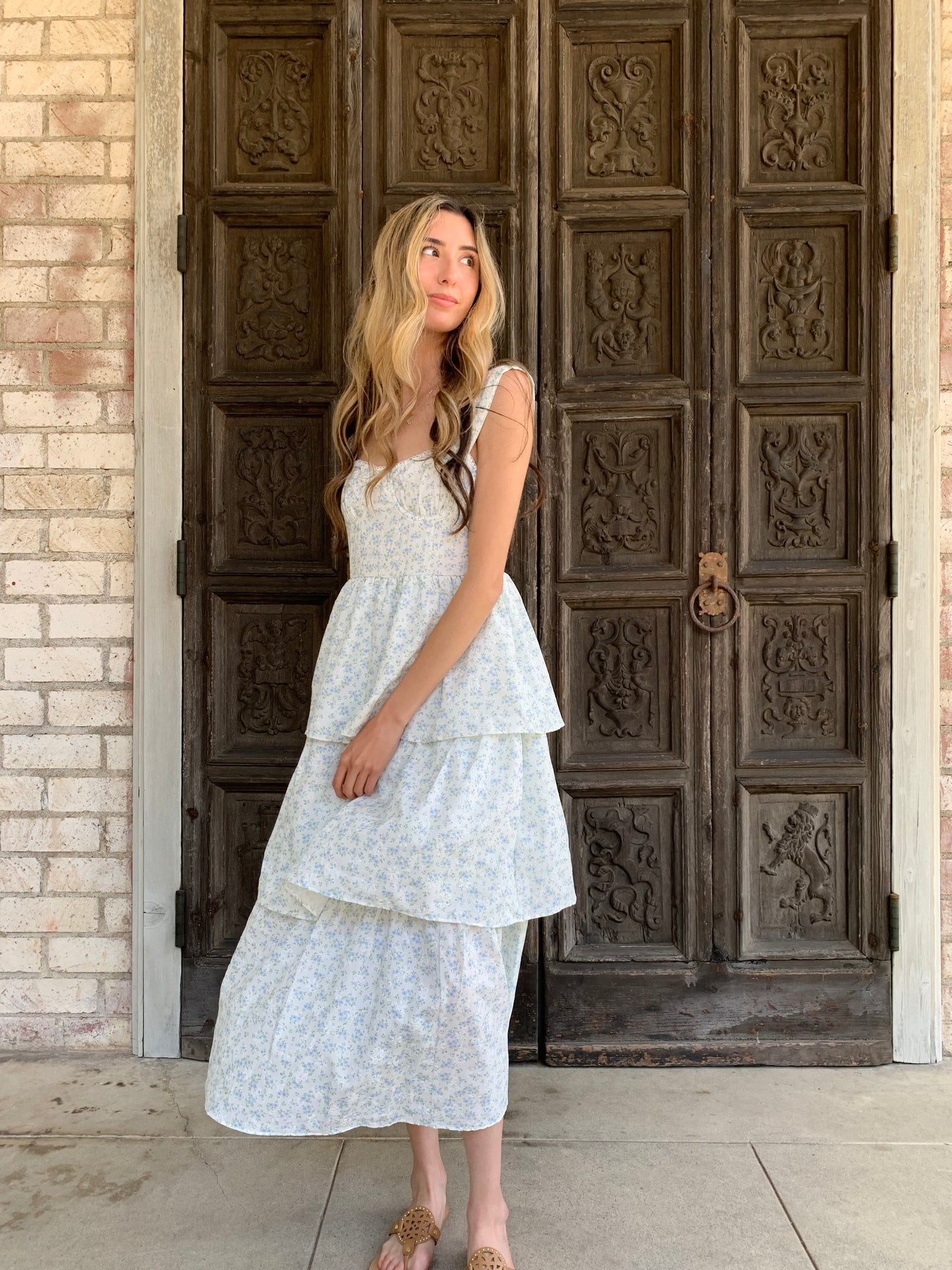 Blue Floral Ruffle Dress