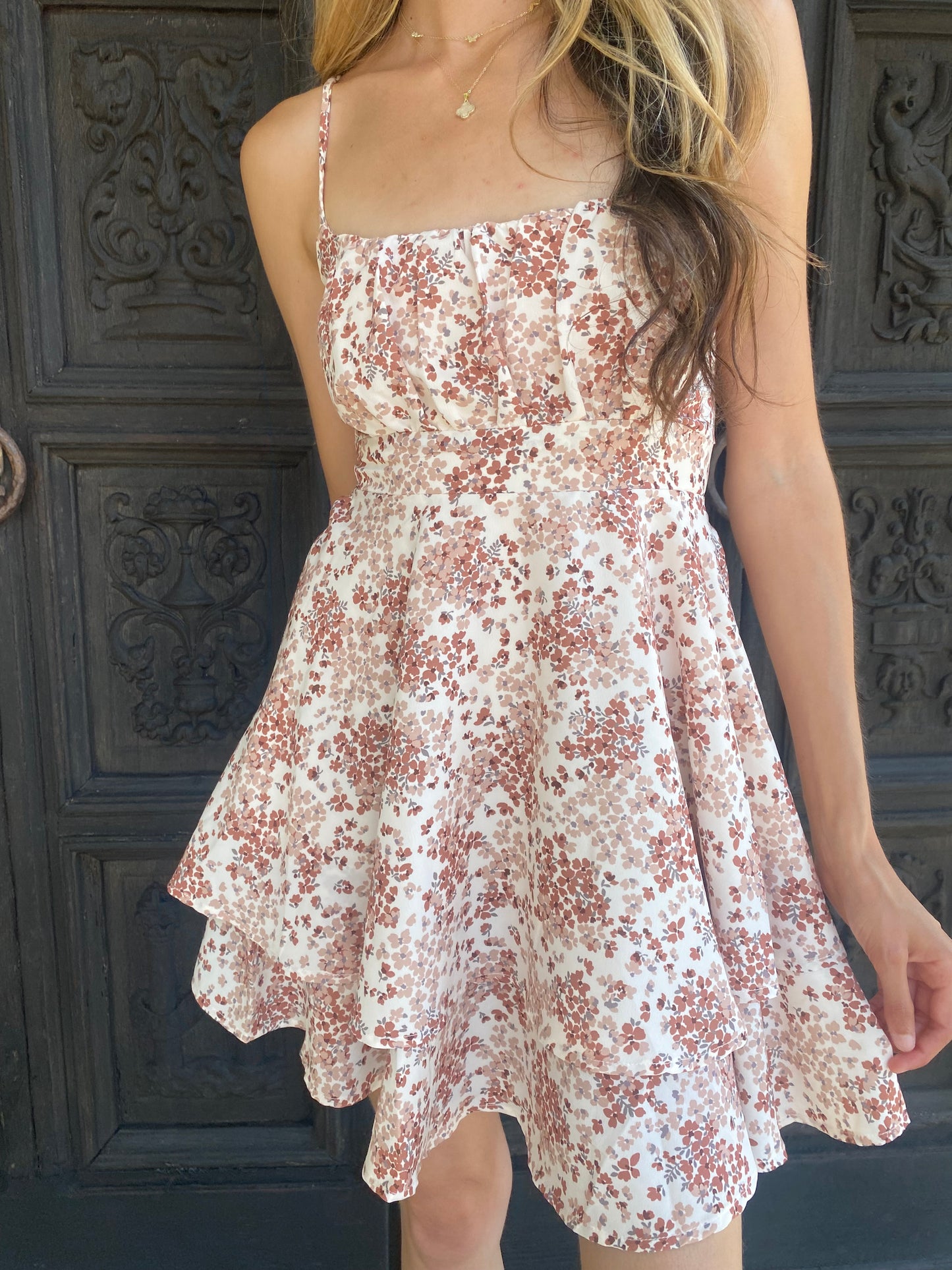 Brown Floral Mini Dress