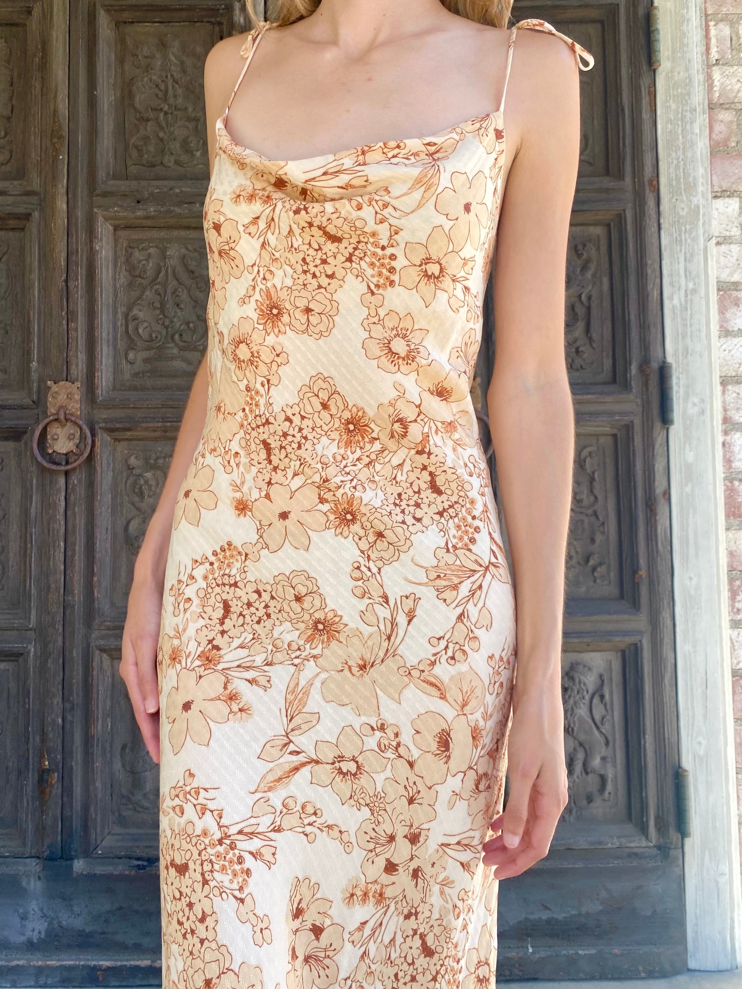 Neutral Floral Print Midi Dress