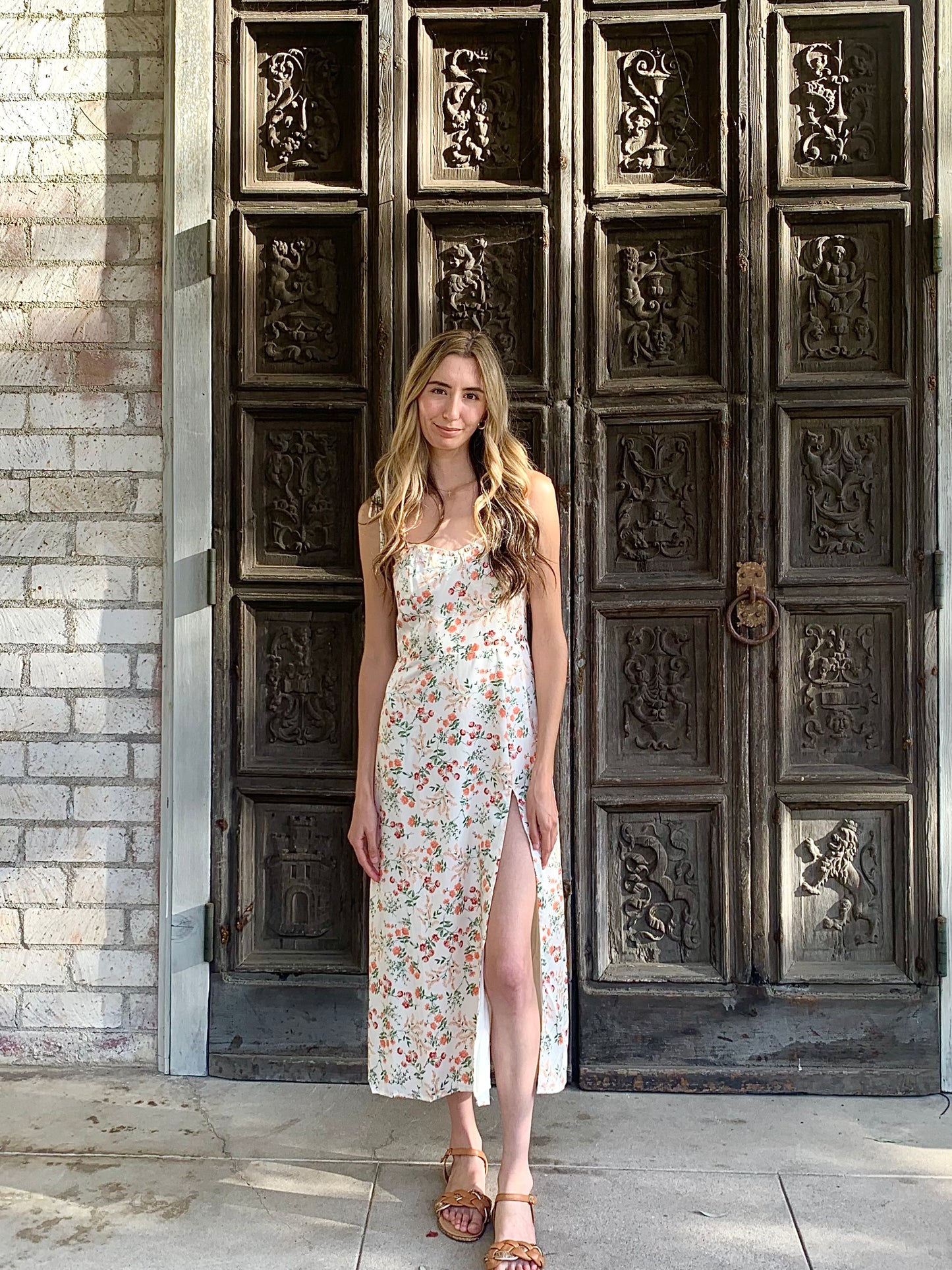 White Floral Midi Dress