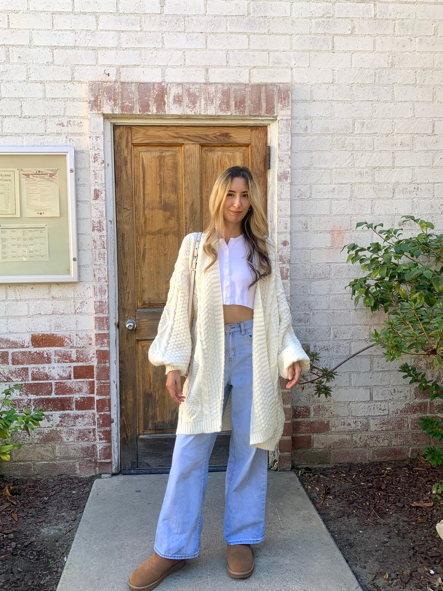 Cream Knit Long Cardigan