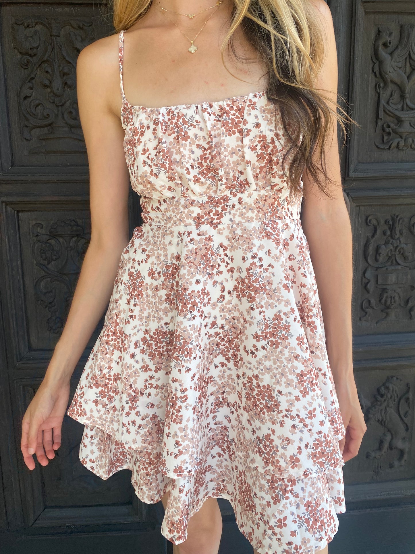 Brown Floral Mini Dress