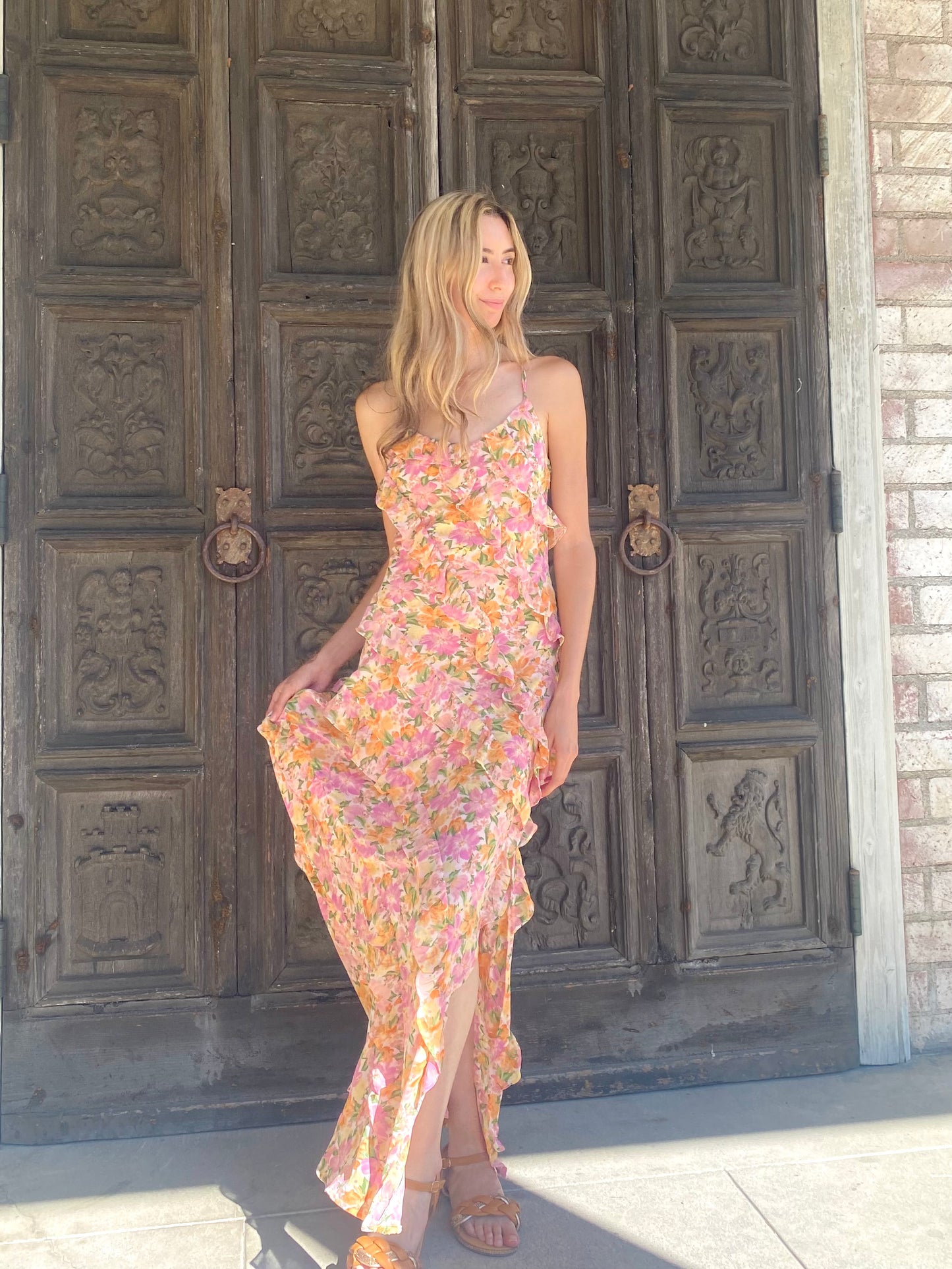 Pink Floral Ruffle Dress