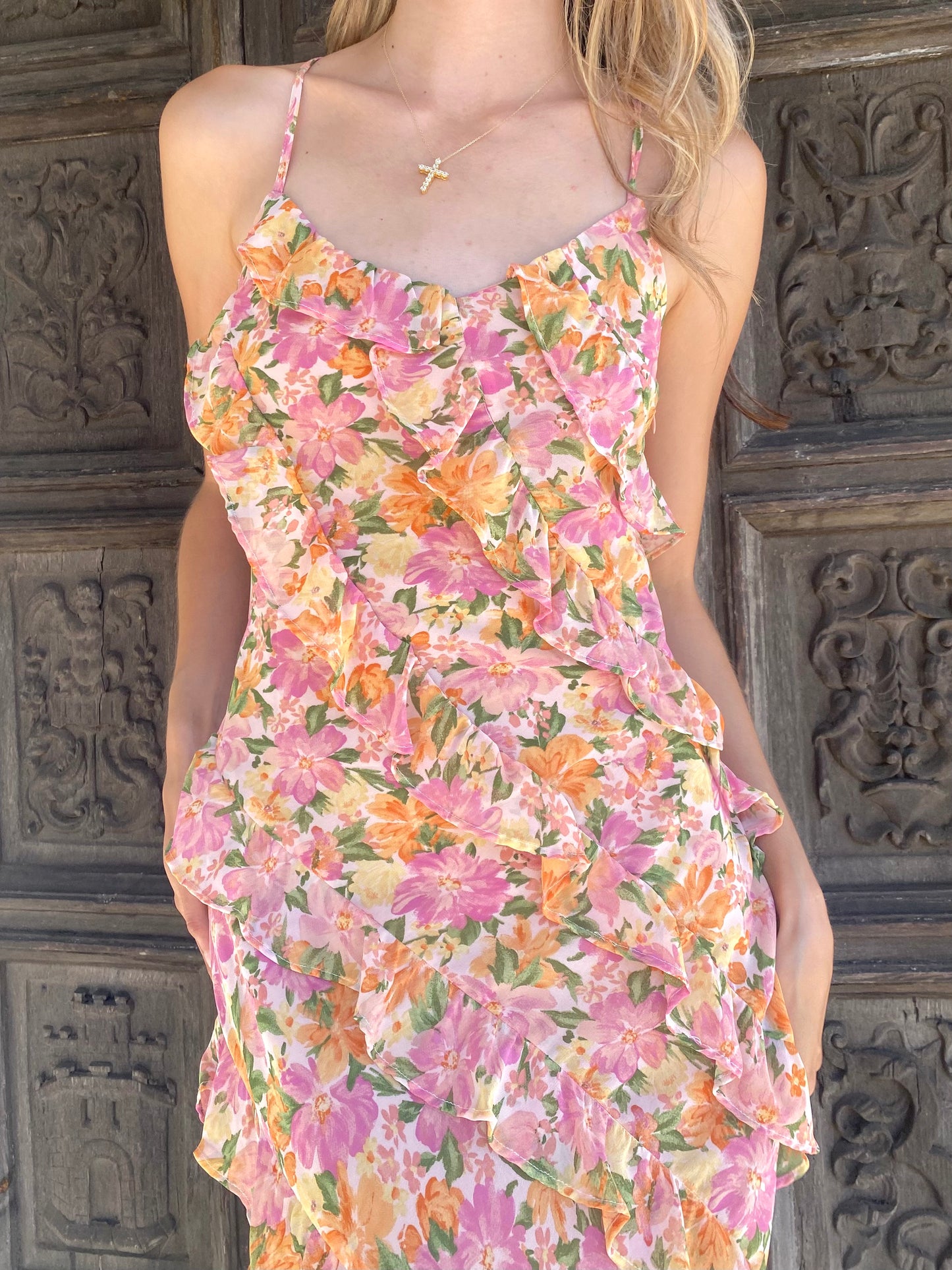 Pink Floral Ruffle Dress