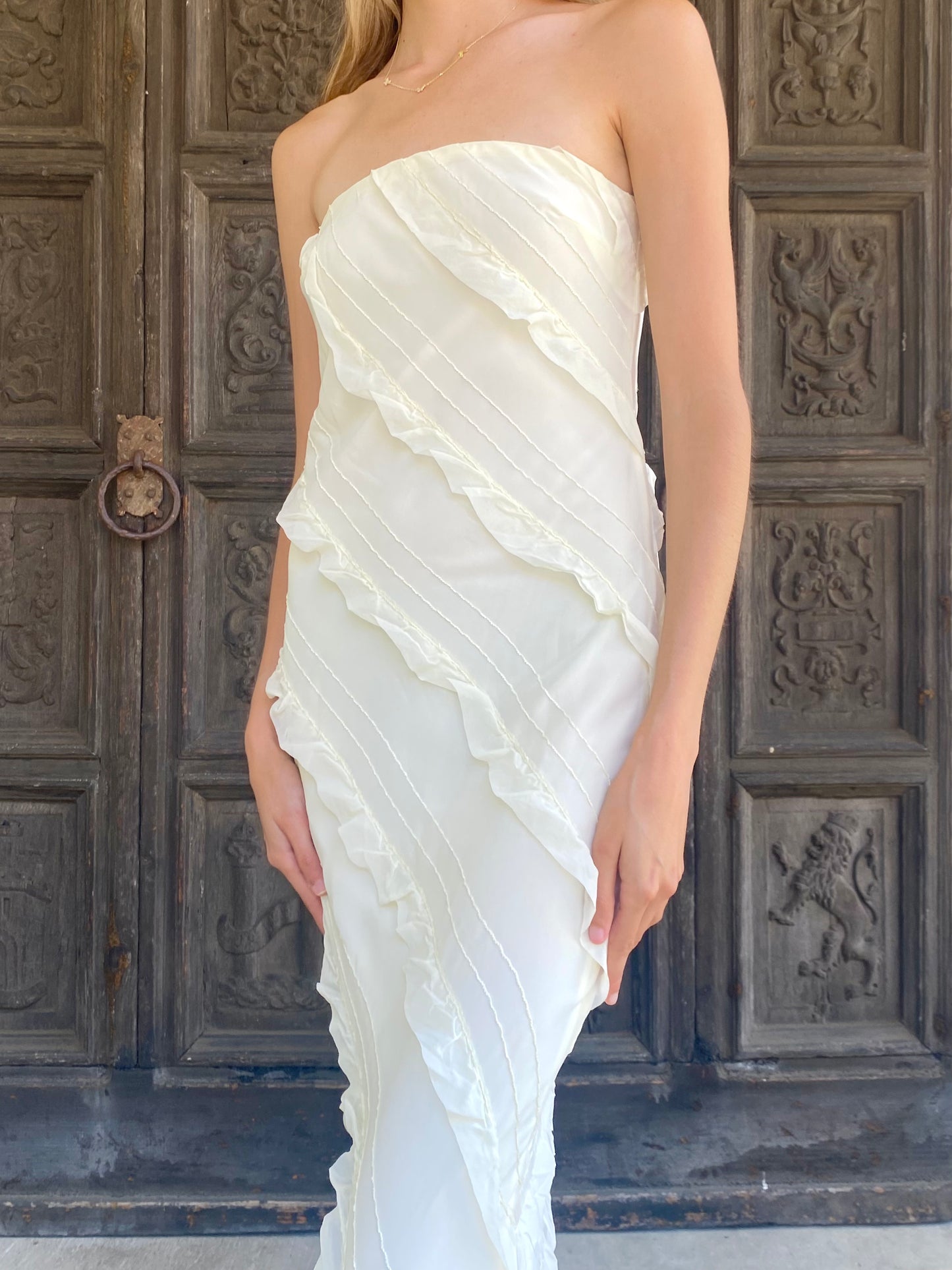 White Ruffle Maxi Dress