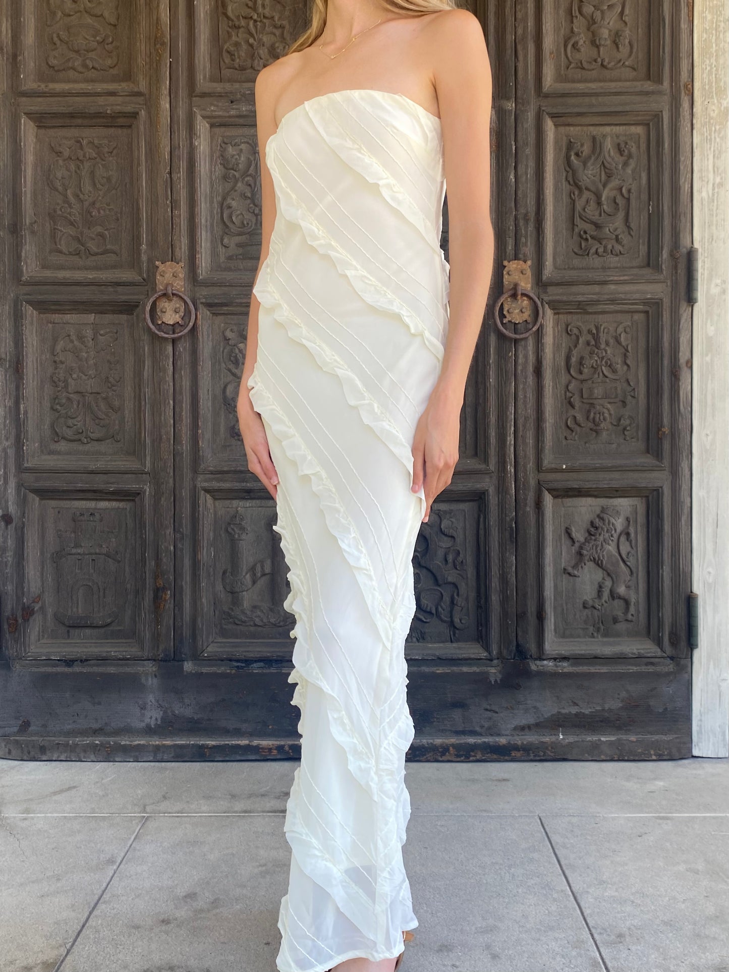 White Ruffle Maxi Dress