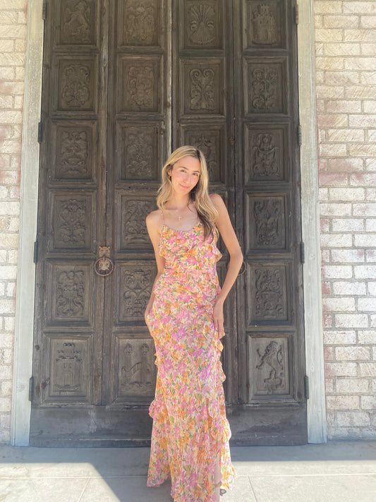 Pink Floral Ruffle Dress