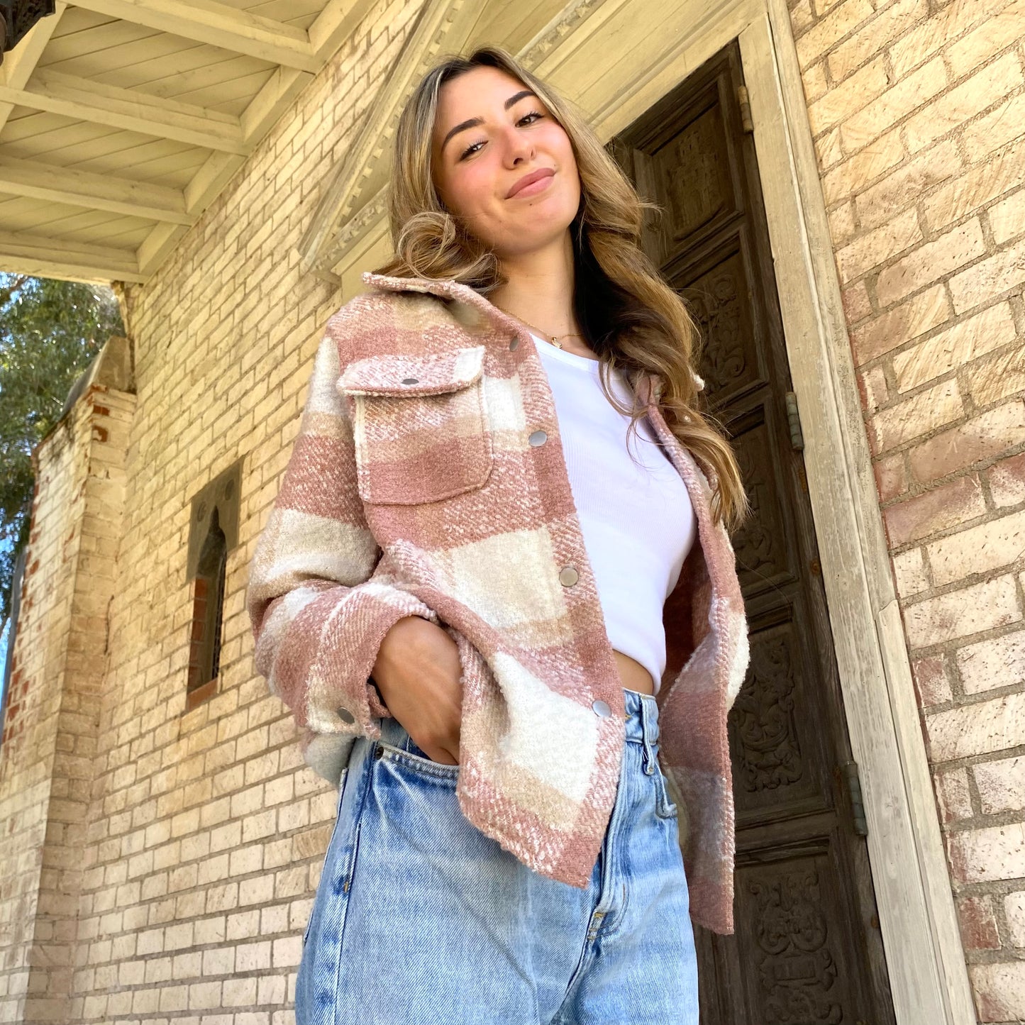 Pink and Beige Shacket