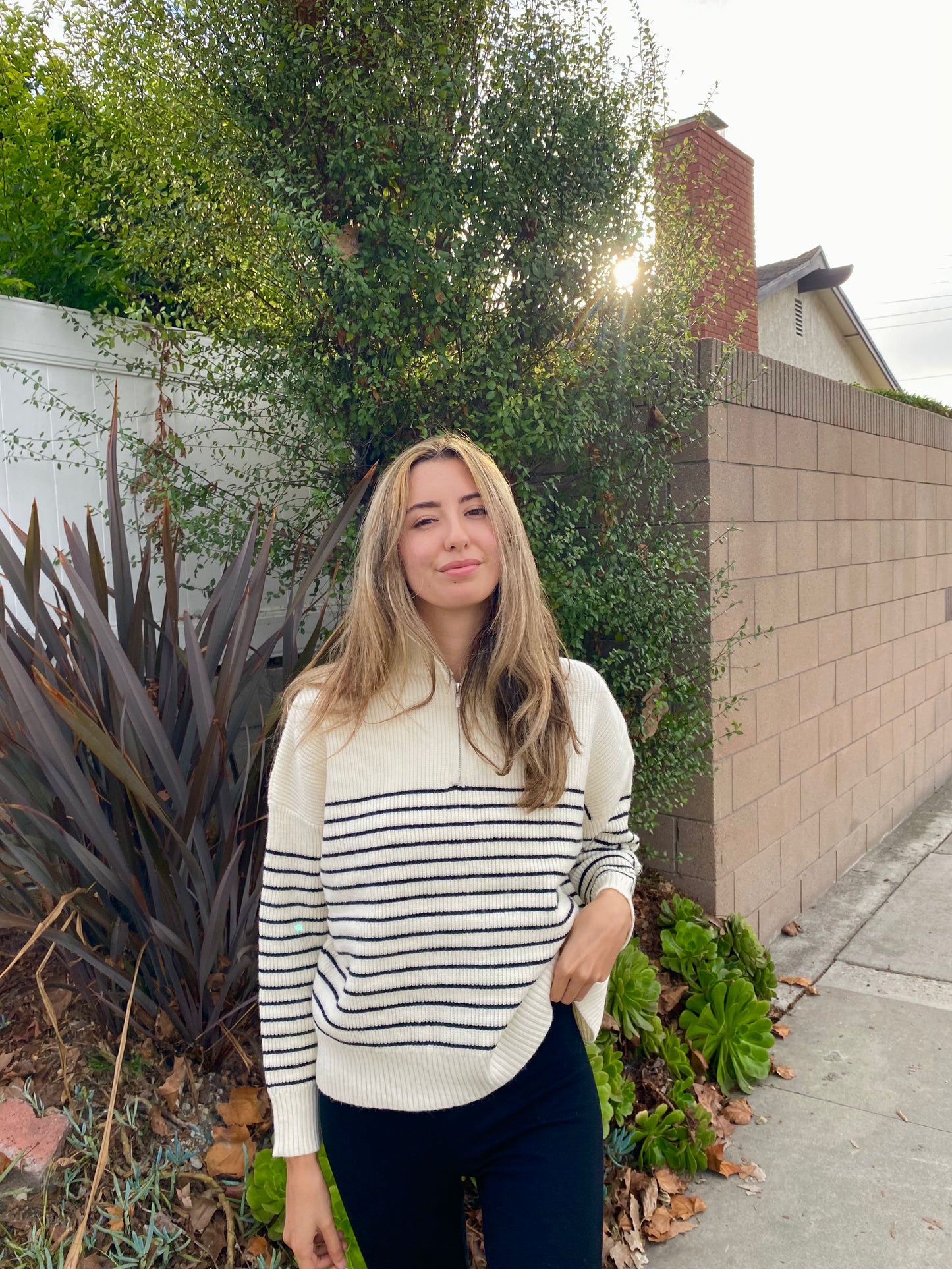 Cozy Striped Half Zip Sweater