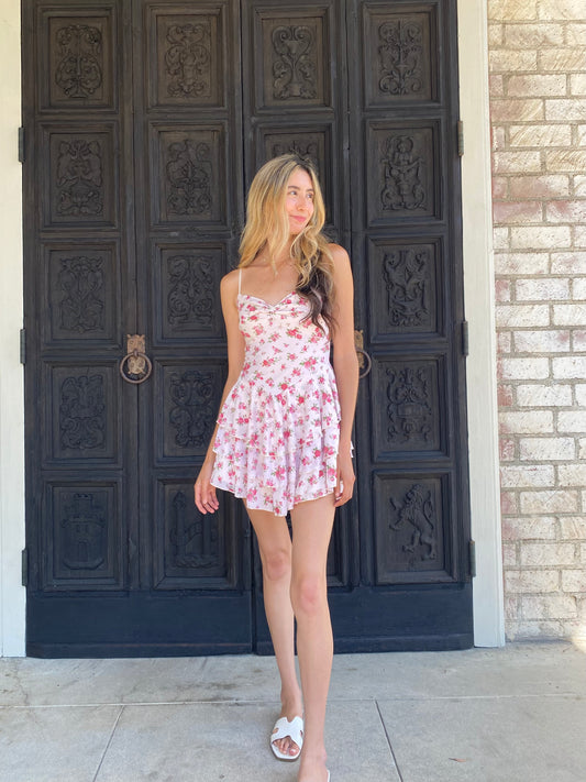 Pink Rose Ruffle Mini Dress