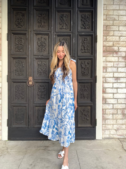 White and Blue Flower Dress