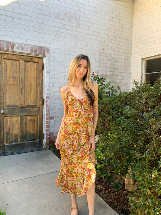 Lovely Floral Ruffle Maxi Dress