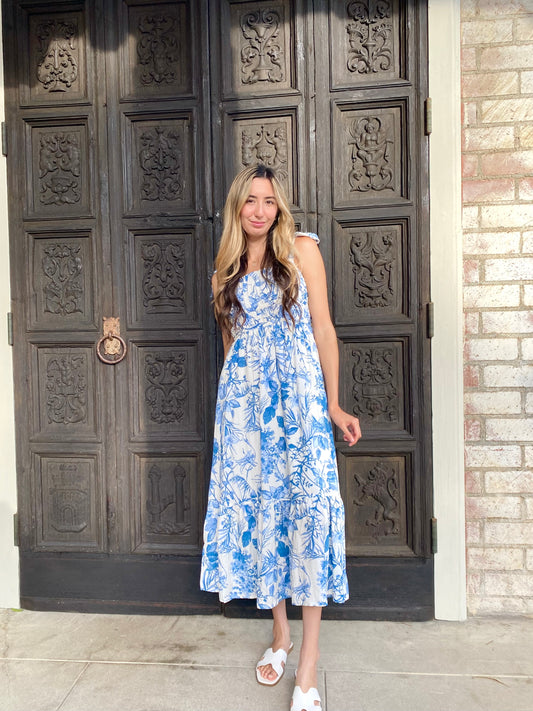 White and Blue Flower Dress