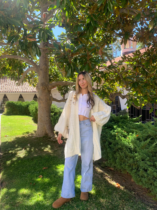 Cream Knit Long Cardigan