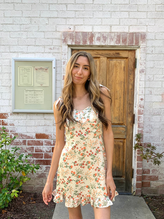 White Floral Short Midi Dress