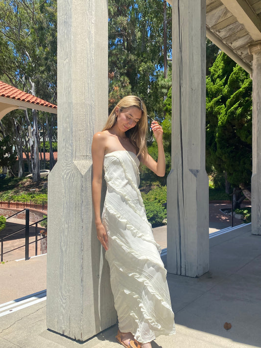 White Ruffle Maxi Dress