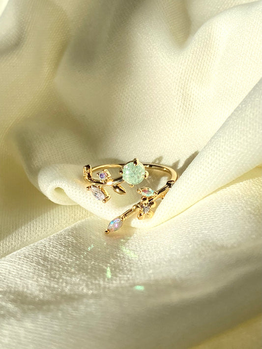 Gold Green Floral Ring