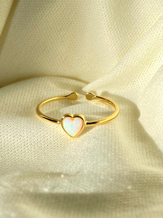 Opal Heart Gold Ring