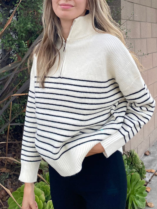 Cozy Striped Half Zip Sweater
